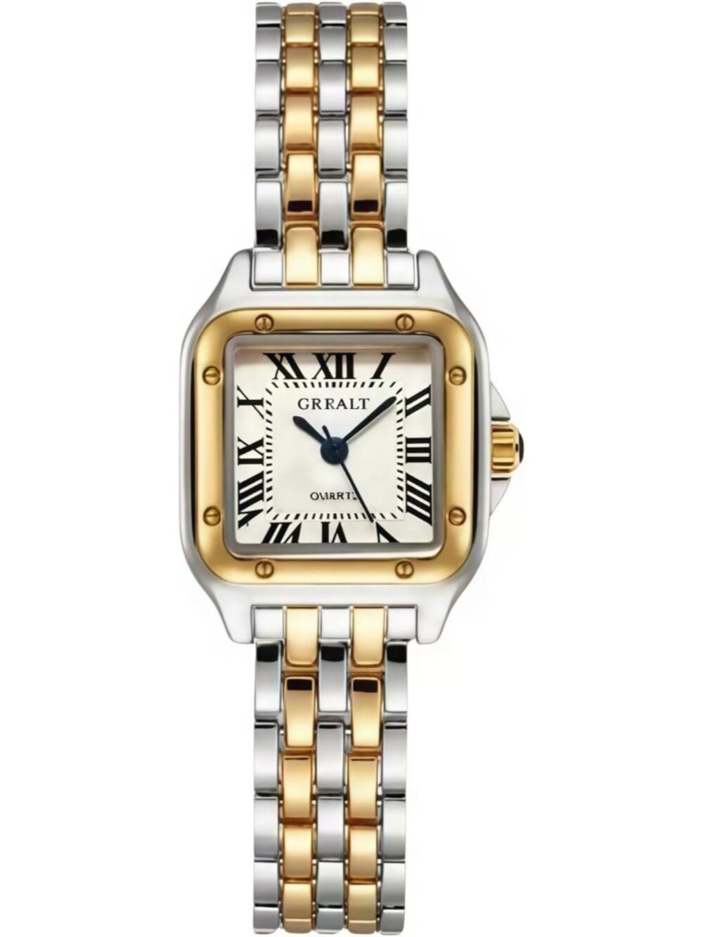 Women's Silver Gold White Crystal Roman Dial Bangle Stainless Steel Wristwatch